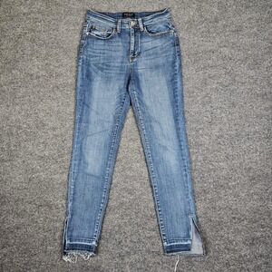 Judy Blue Skinny Jeans Women's 3/ 26 High Rise Blue Distressed Raw Hem Side Slit